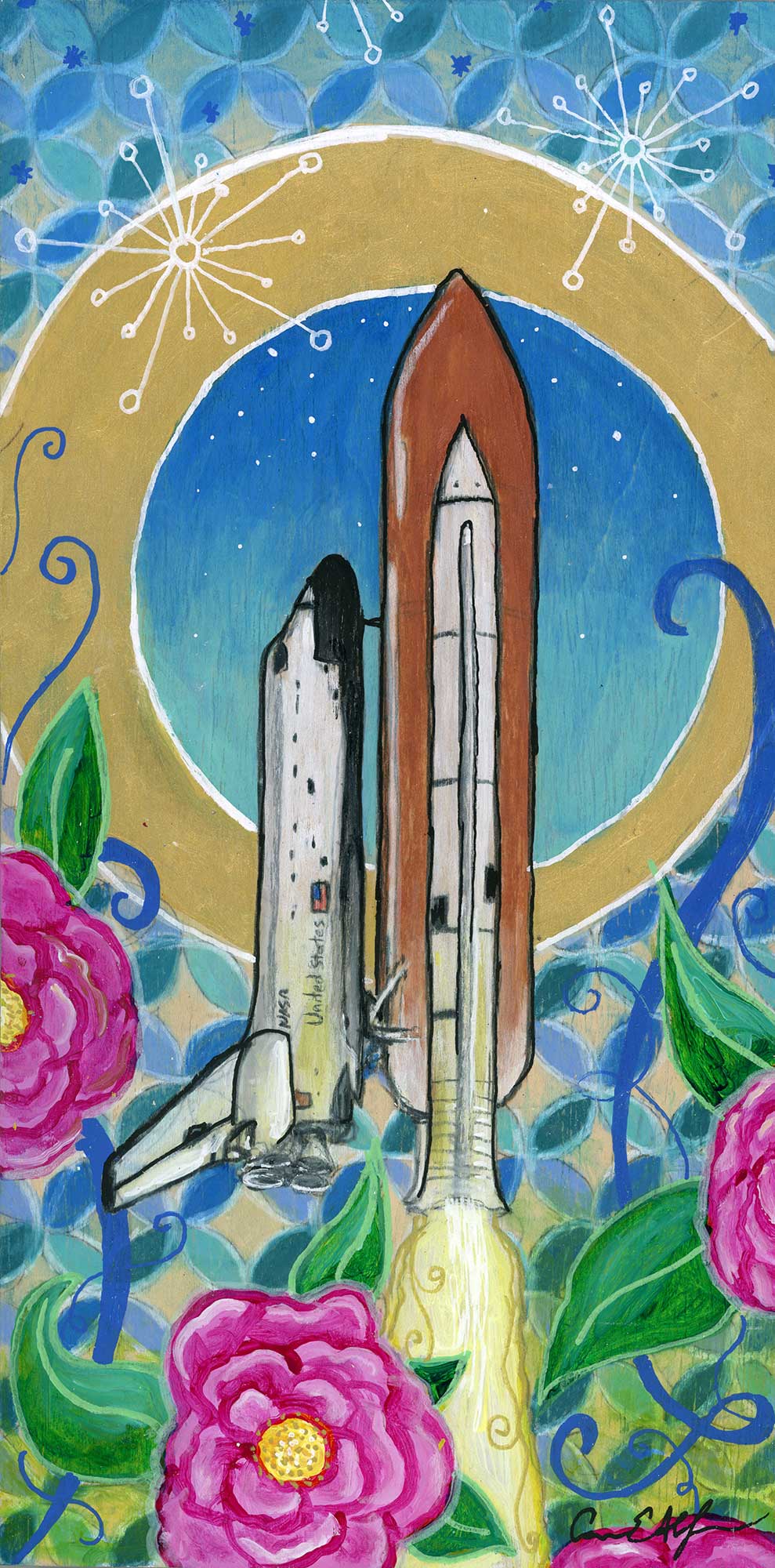 SOLD - "Challenger", 6" x 12", mixed media