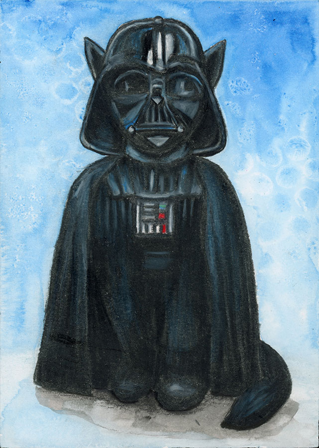 SOLD - Vader Cat, 5" x 7", mixed media