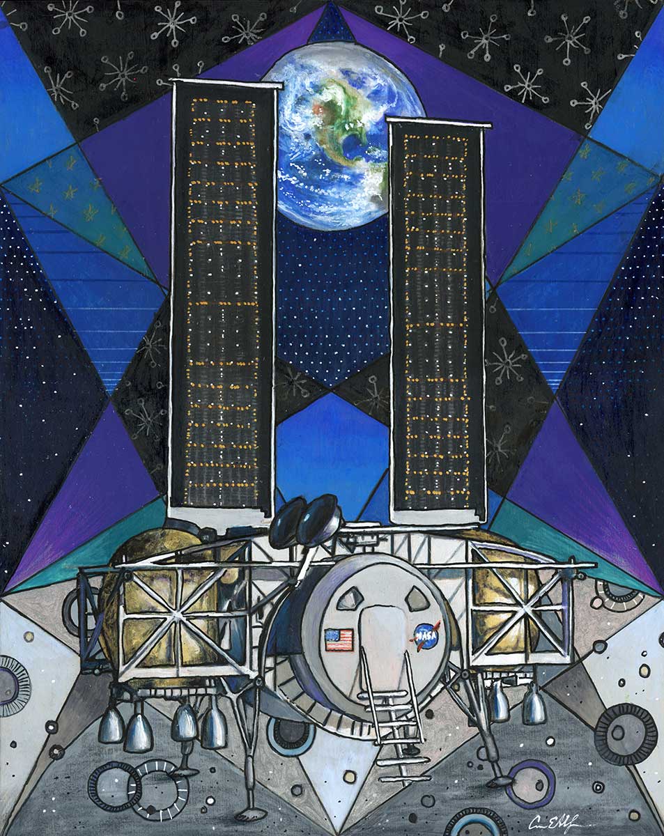 SOLD - Dynetics Human Lander System, 11" x 14", mixed media