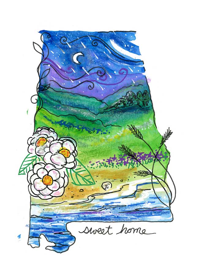 SOLD - Falling Stars, 5" x 7", mixed media