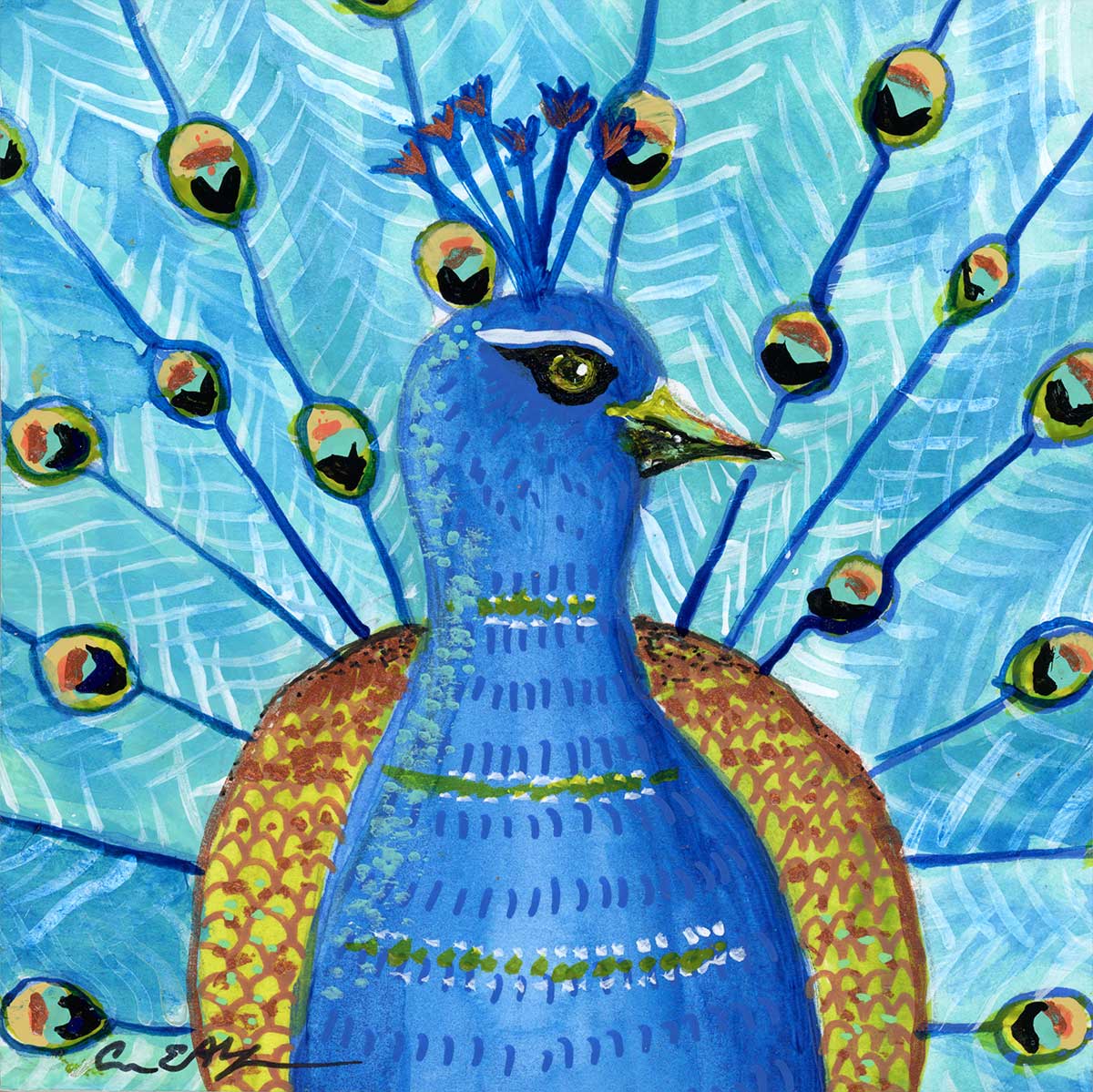 SOLD - Fancy, 4" x 4", mixed media