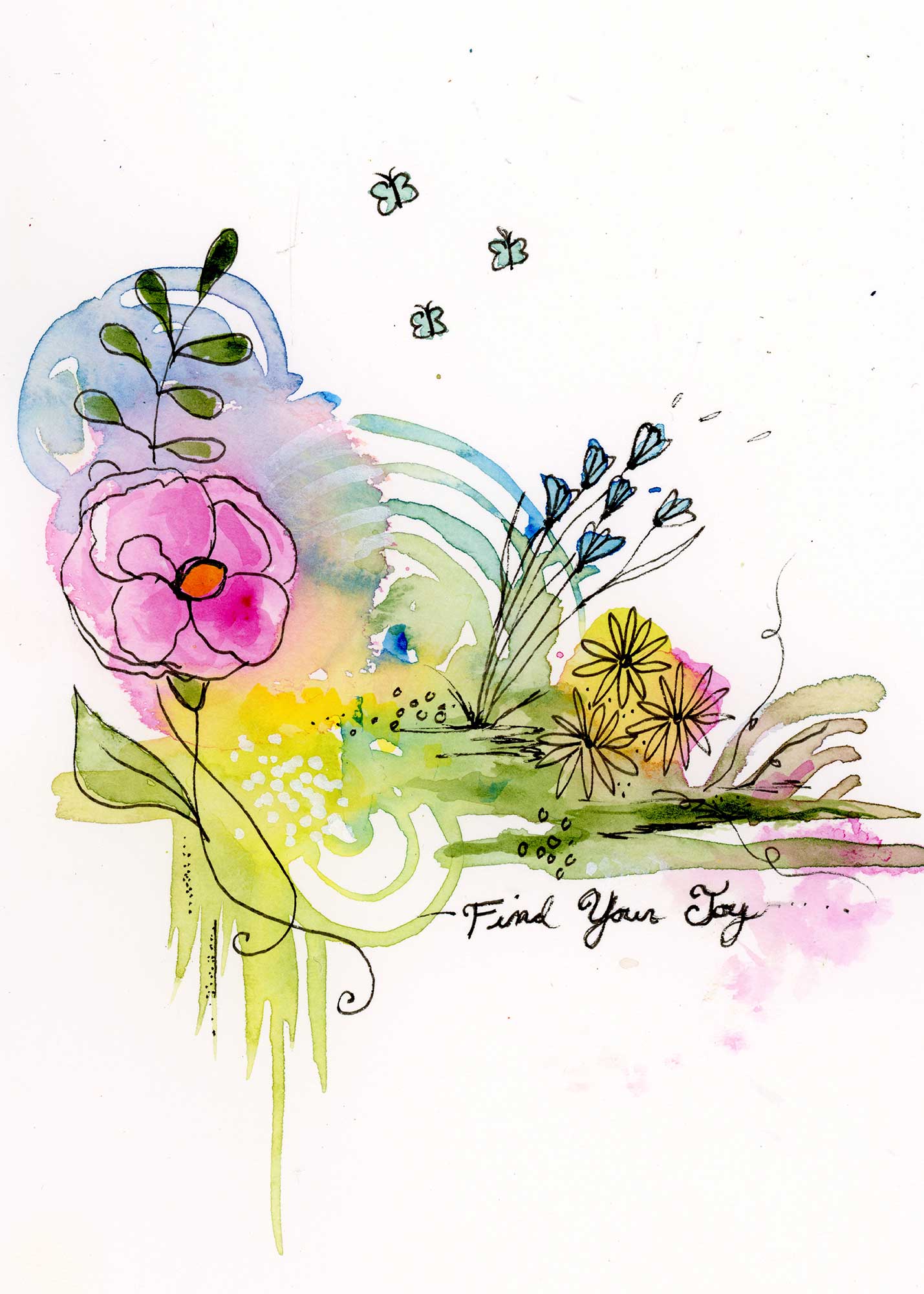 SOLD - Find Your Joy, 5" x 7", mixed media