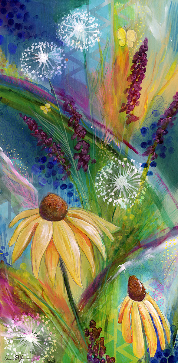 SOLD - Flower Always, 12" x 24", mixed media