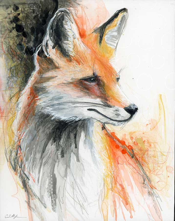 SOLD - Fox Fire, 8" x 10", mixed media