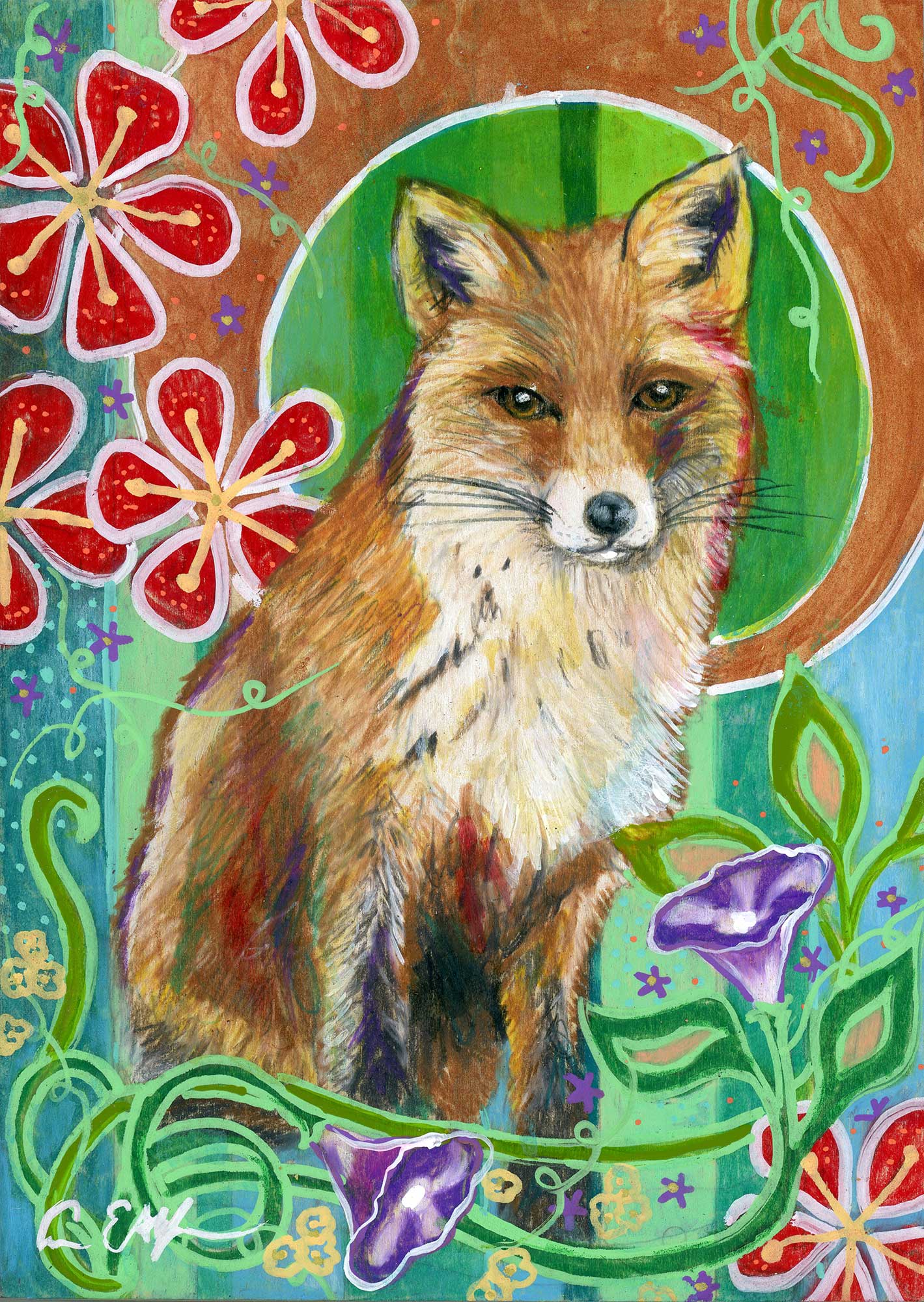 SOLD - Fox in Morning Glories