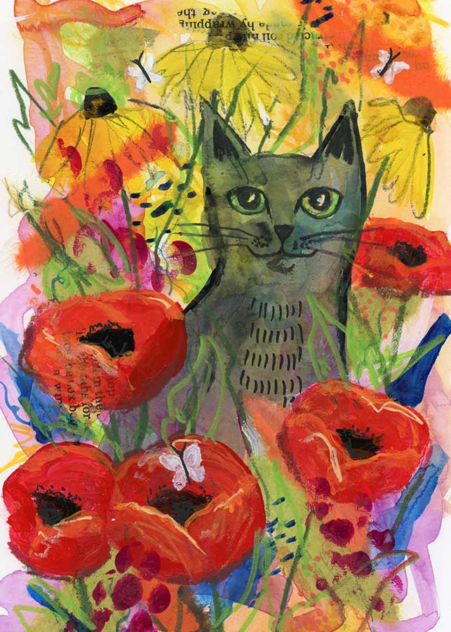 Furry Flower, 5" x 7", mixed media