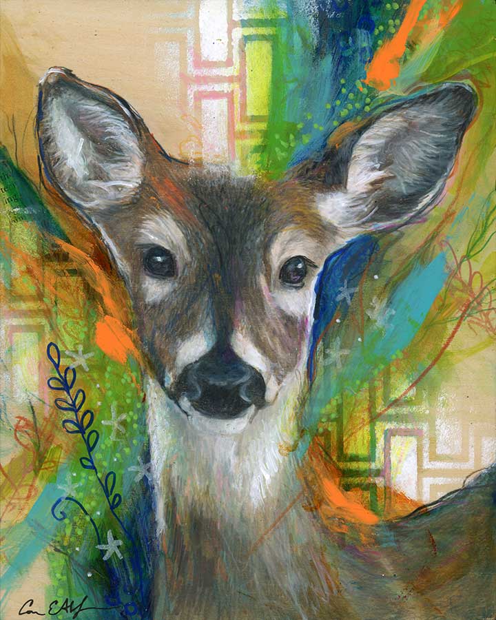 Gentle Doe, 8" x 10", mixed media