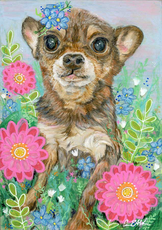 SOLD - Gidget, 5" x 7", mixed media