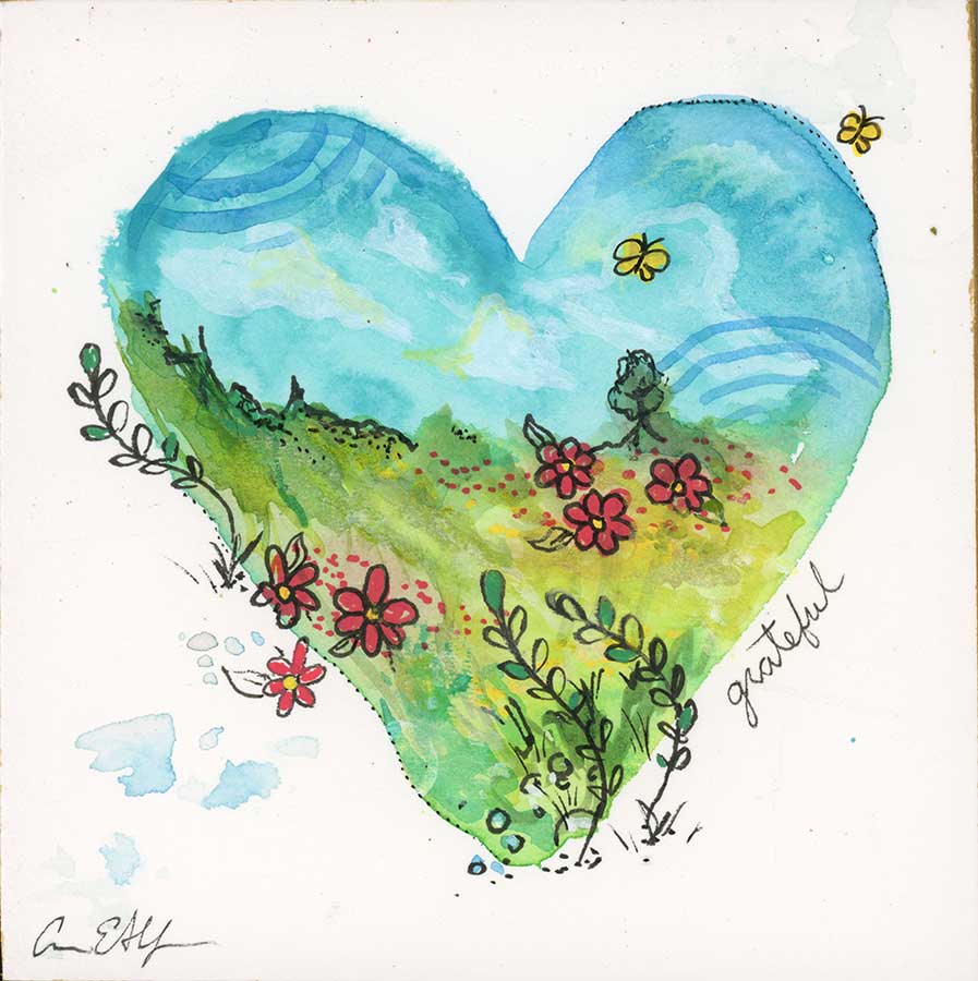 SOLD - Grateful Heart, 4" x 4", mixed media