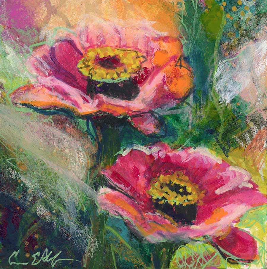 SOLD - Happy Couple, 4" x 4", mixed media
