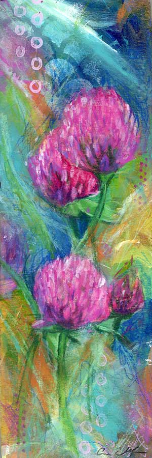 SOLD - Happy Clover, 3" x 9", mixed media