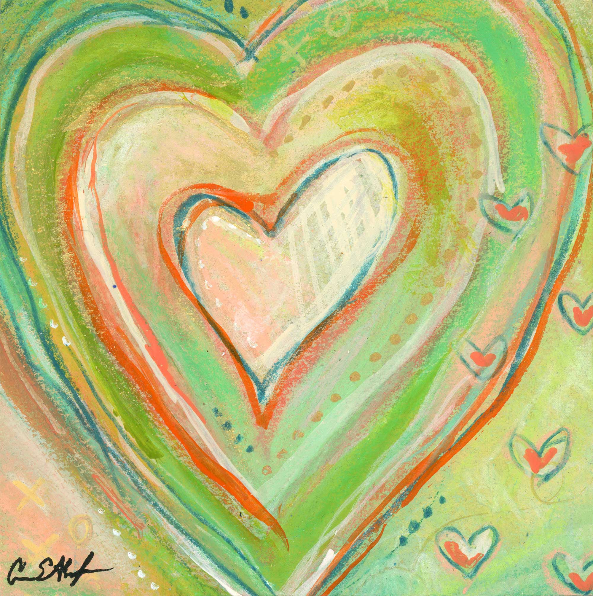 SOLD - "Heart of Green", 4" x 4", mixed media