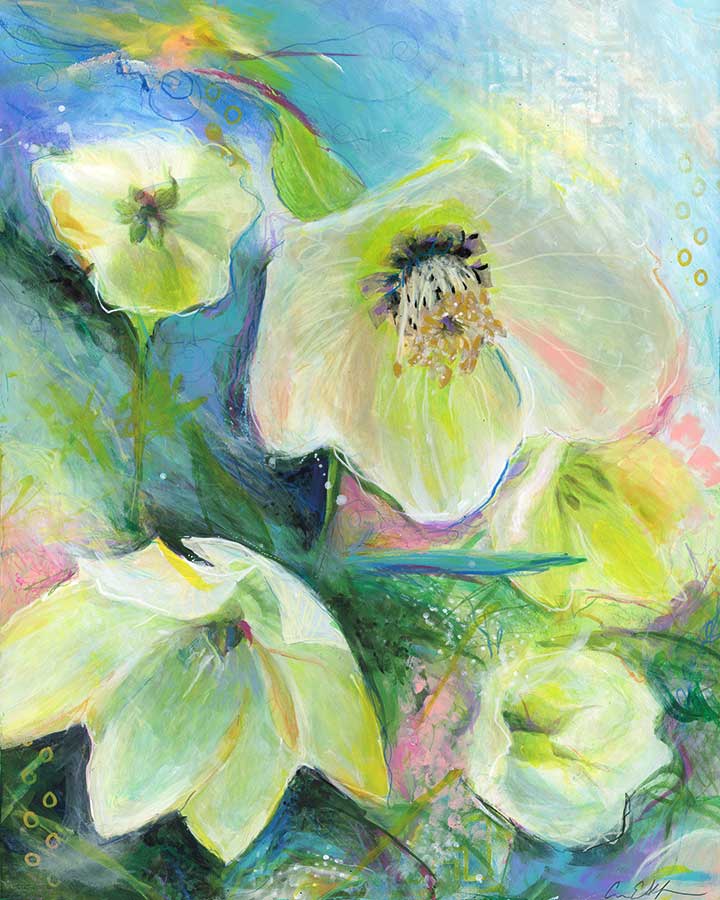 Hellebores, 16" x 20", mixed media