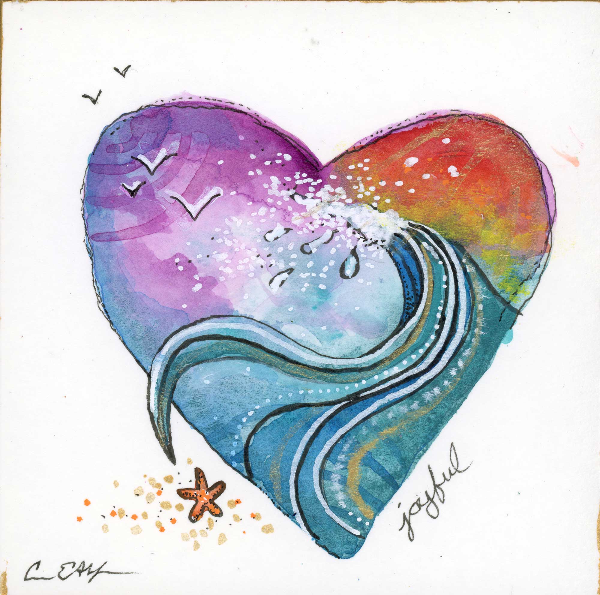 SOLD - Joyful Heart, 4" x 4", mixed media