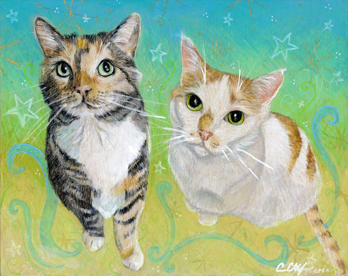 SOLD - "Kitties", 8" x 10", mixed media