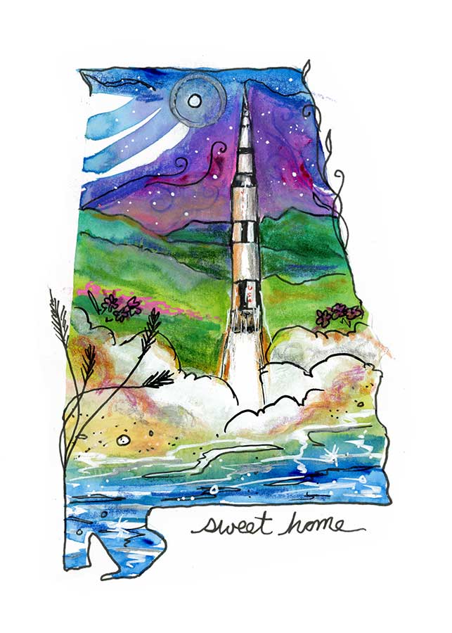 SOLD - Launch, 5" x 7", mixed media
