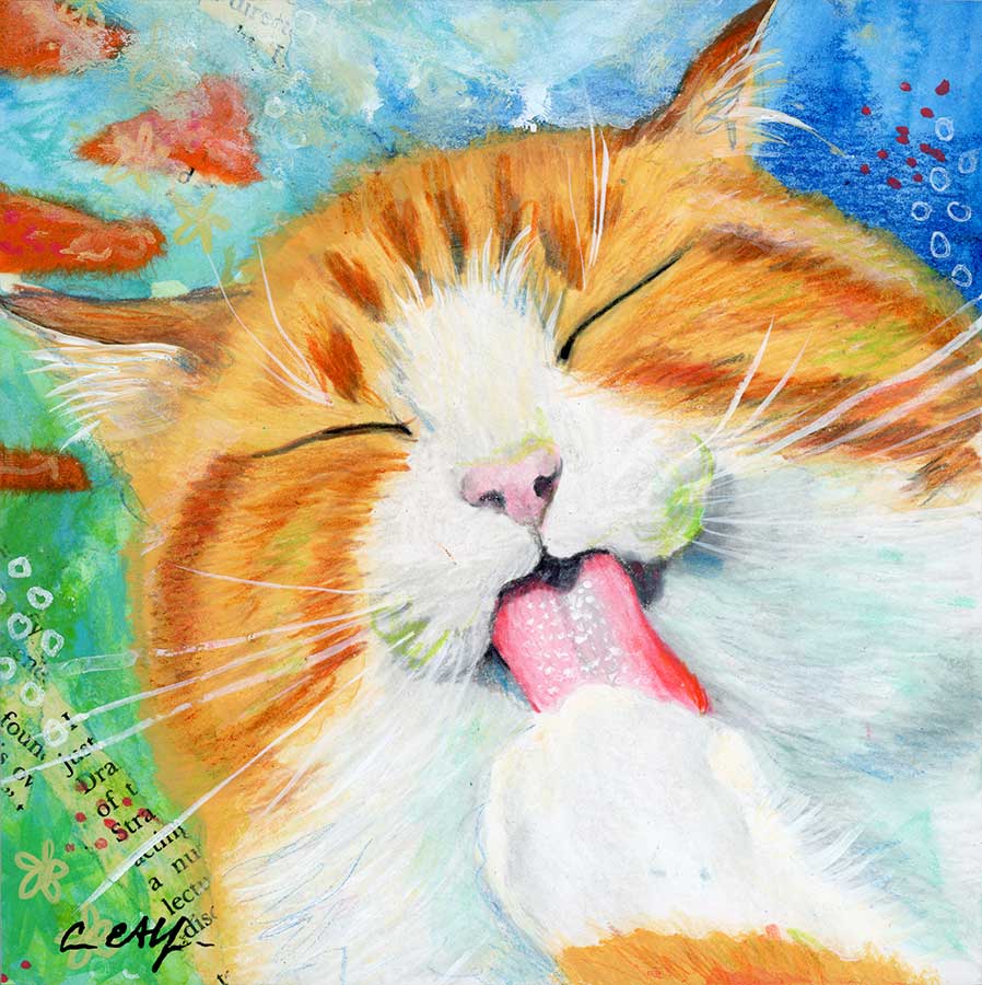 SOLD - Lickin', 6" x 6", mixed media
