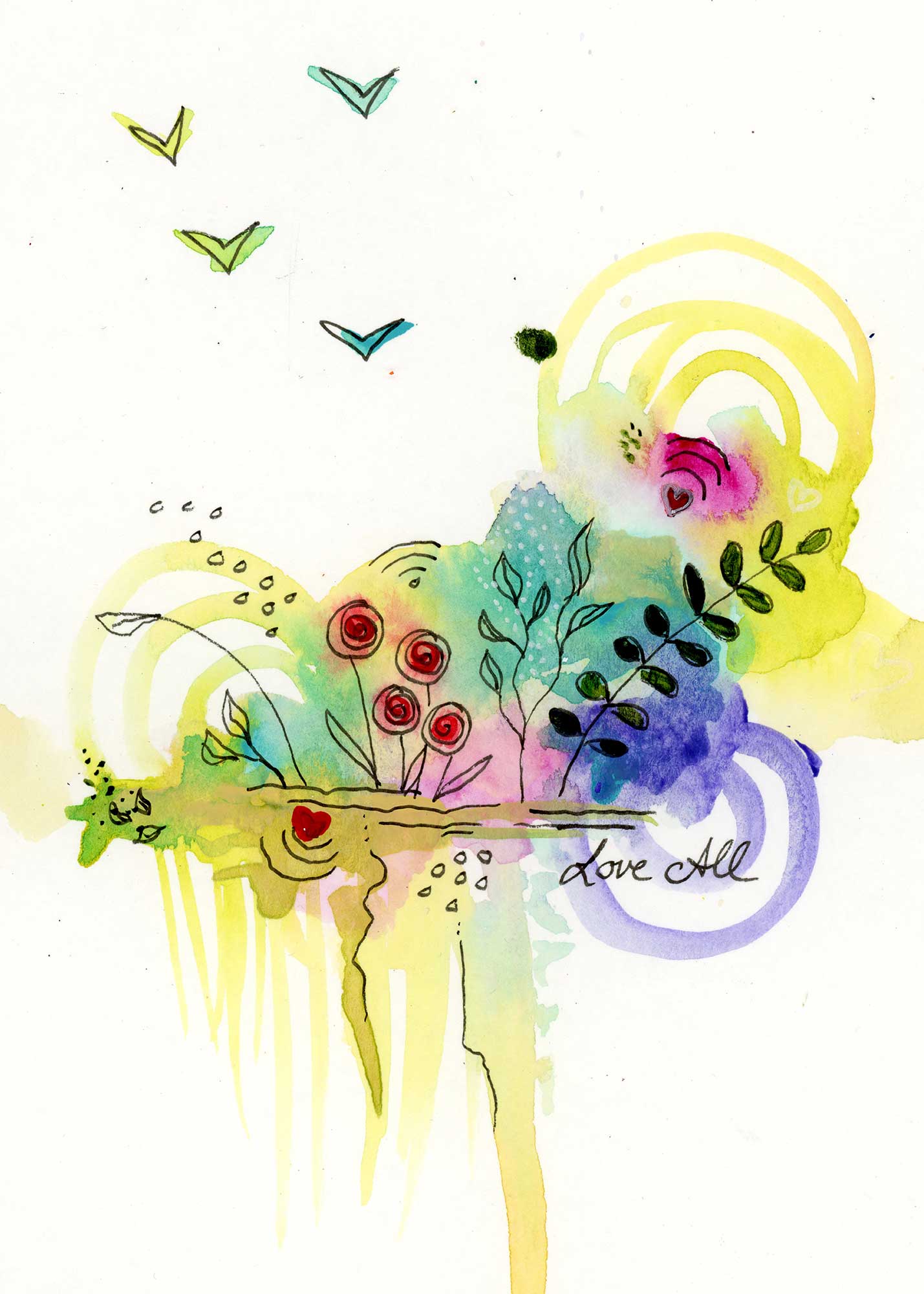 SOLD - Love All, 5" x 7", mixed media