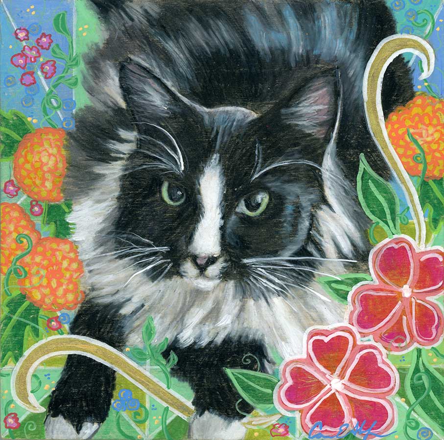 SOLD - "Meeko", 6" x 6", mixed media