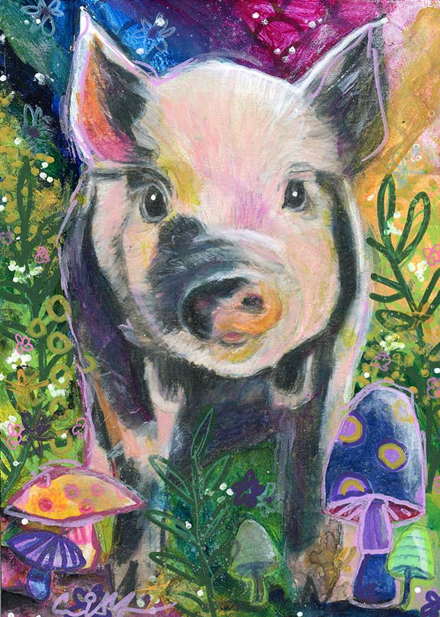 Mystic Pig, 5" x 7", mixed media