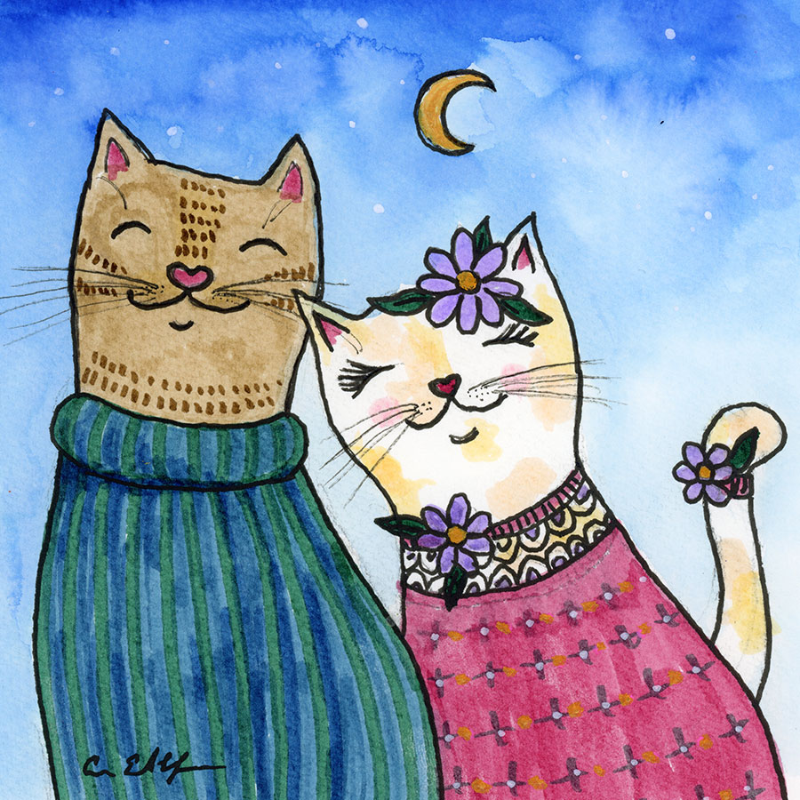 Night Out, 6" x 6", mixed media
