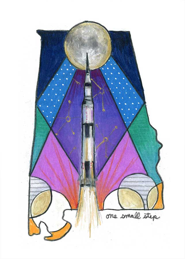 SOLD - One Small Step, 5" x 7", mixed media