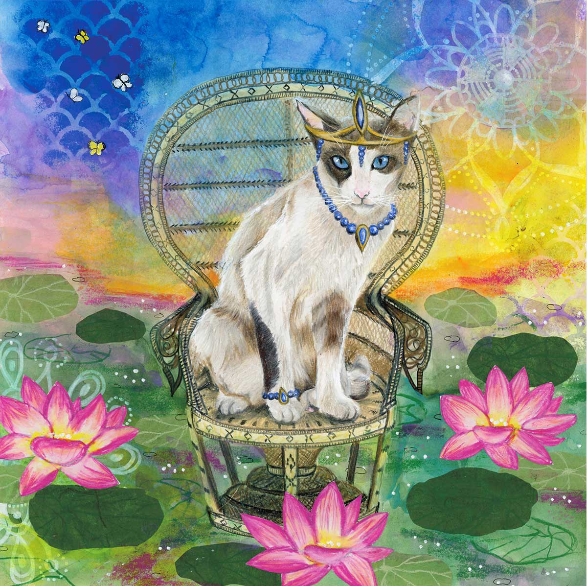 Princess Cat, 12" x 12", mixed media