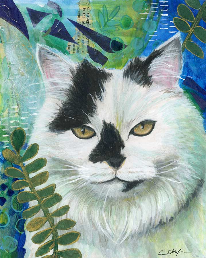 SOLD - Purr-turbed, 8" x10", mixed media