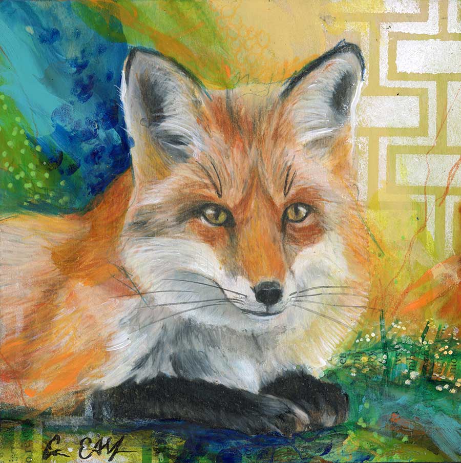 SOLD - Sittin' Pretty, 6" x 6", mixed media