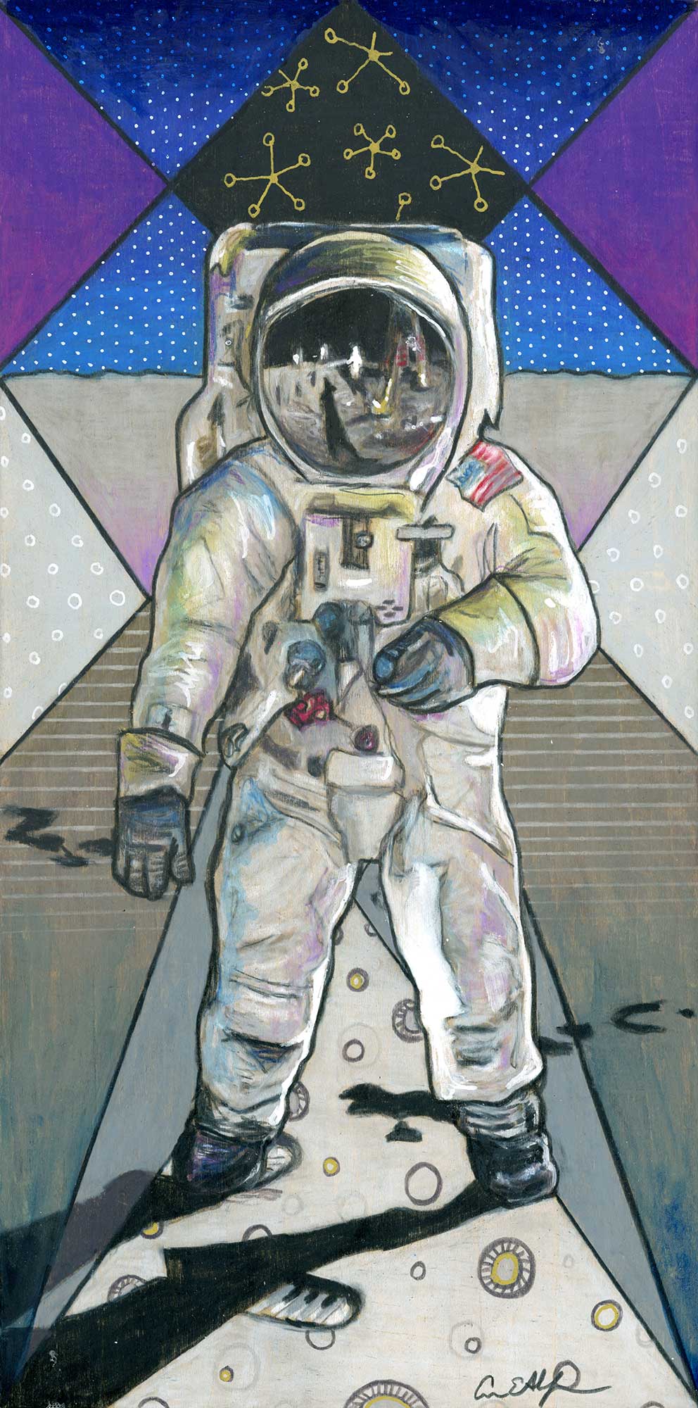 SOLD - "Smile, Buzz", 6" x 12", mixed media