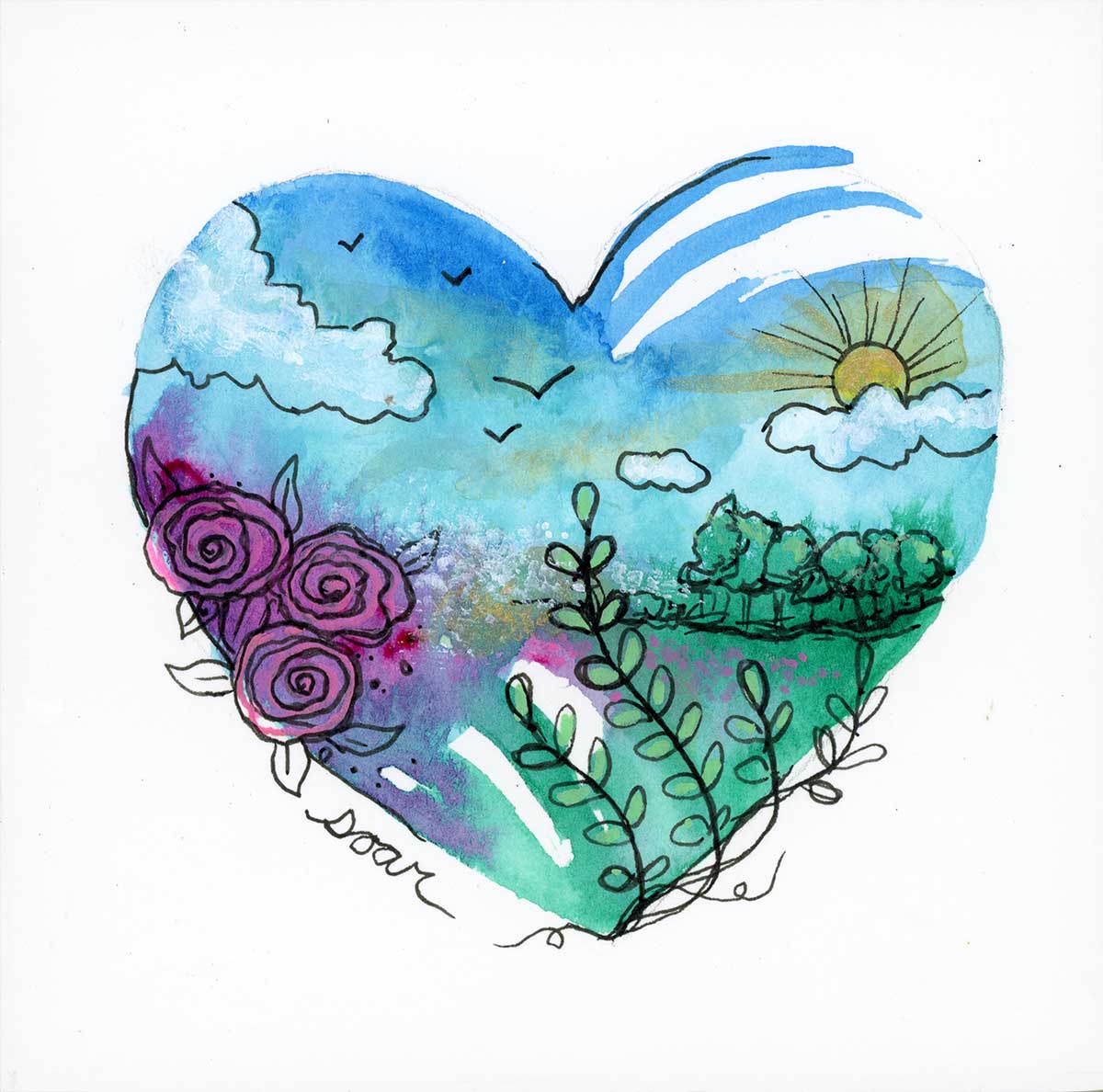 SOLD - Soar, 4" x 4", mixed media