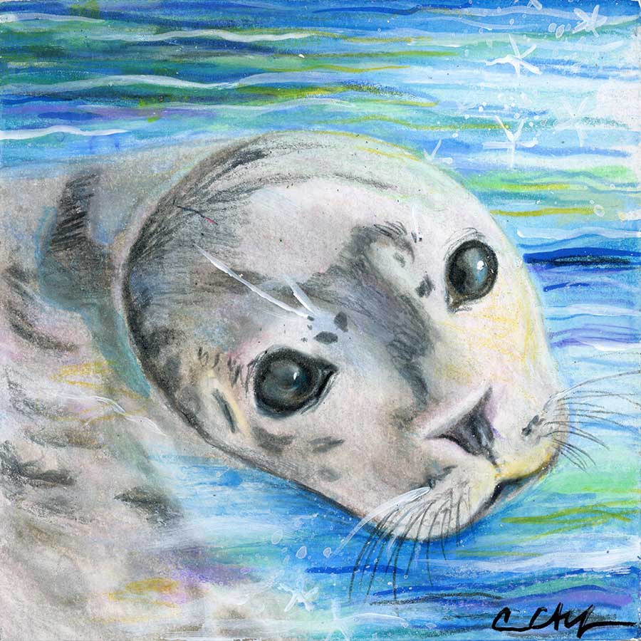 SOLD - Soulful Eyes, 4" x 4", mixed media