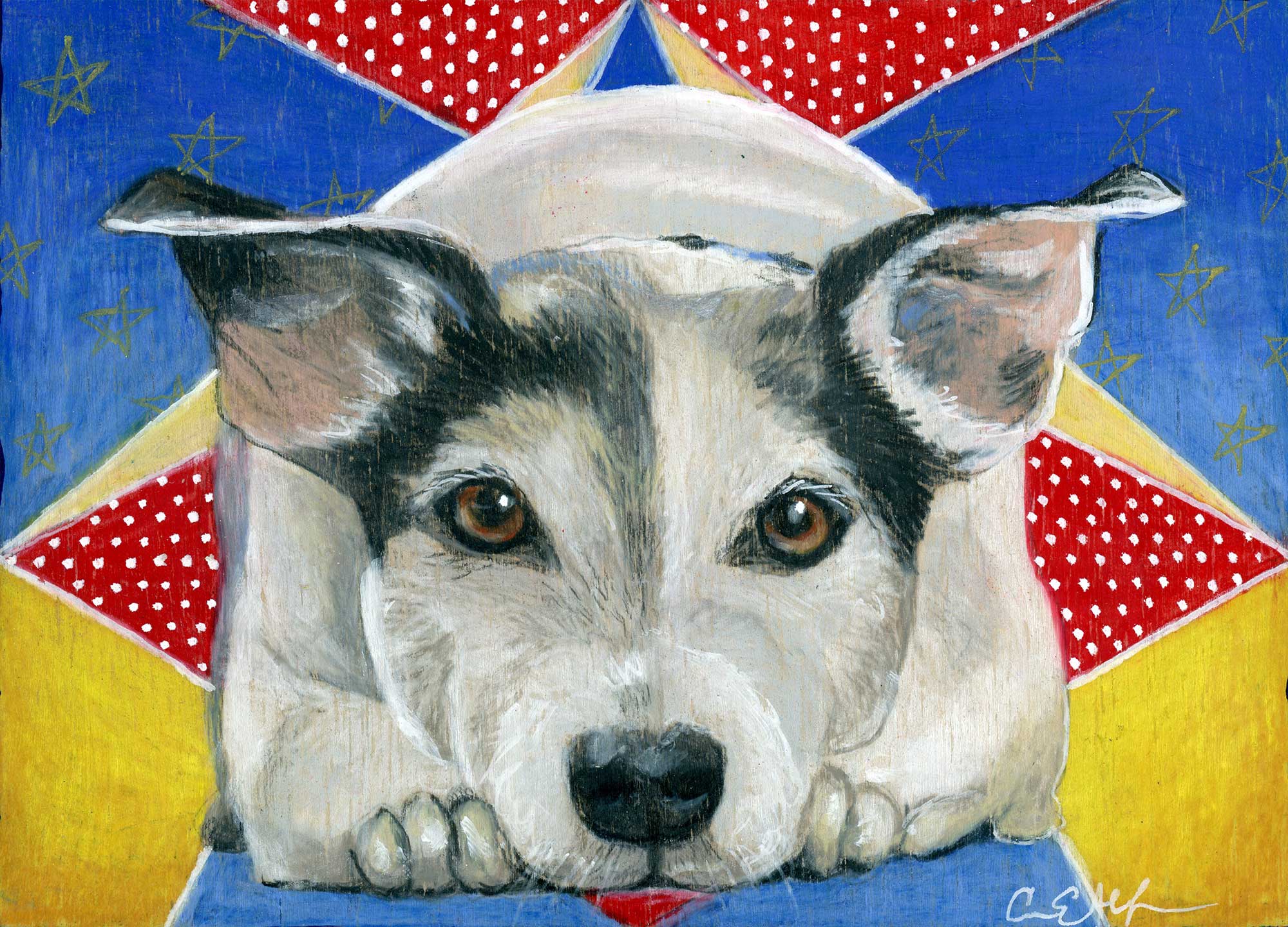 "Sparky", 7" x 5", mixed media