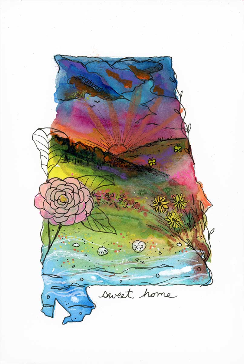 SOLD - Sunset Camellia, 4" x 6", mixed media