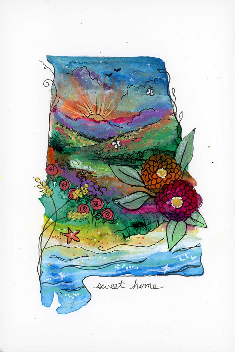 SOLD - Sweet Home Alabama Sunset, 4" x 6", mixed media