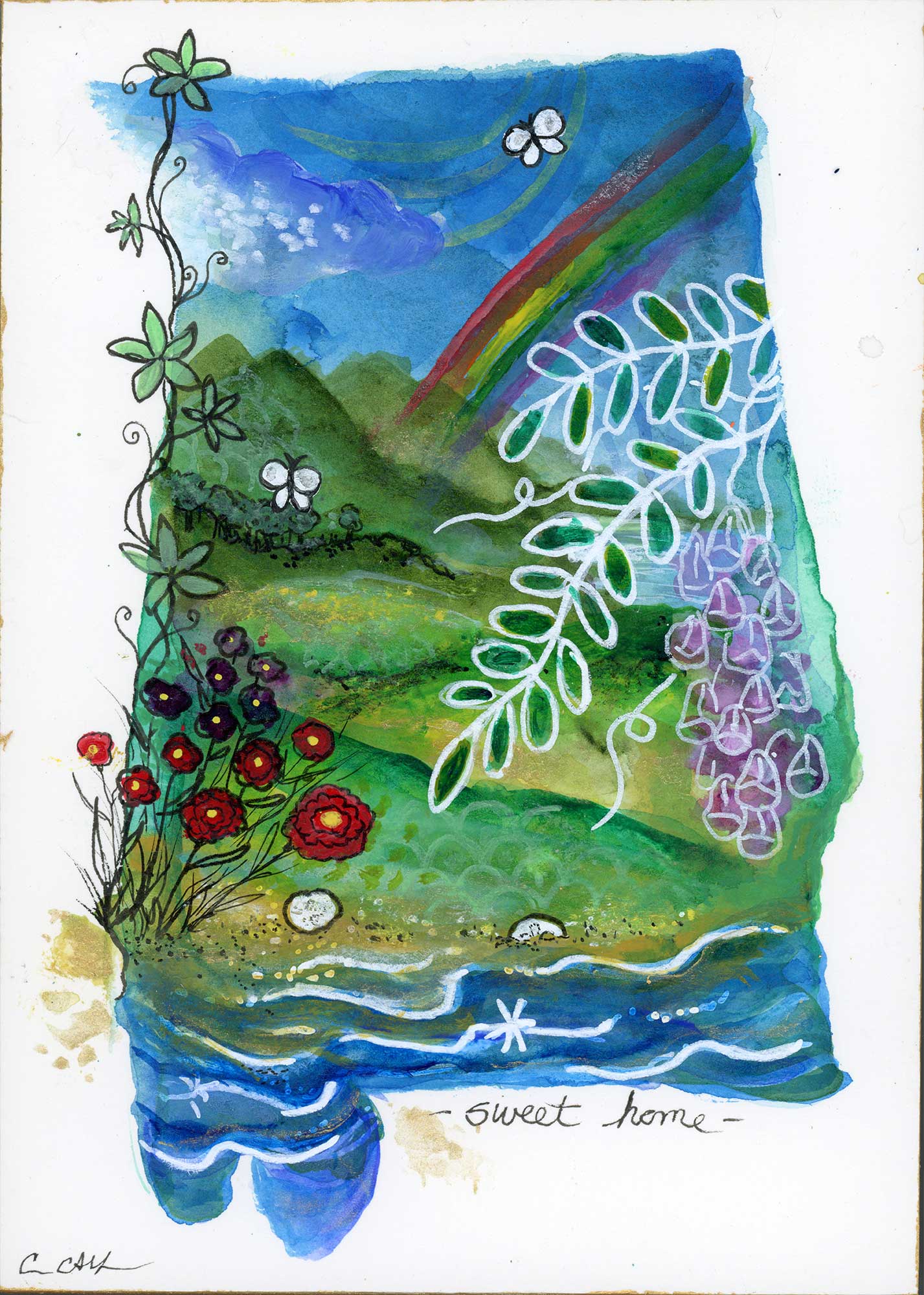 SOLD - Sweet Home Rainbow, 5"x7", mixed media