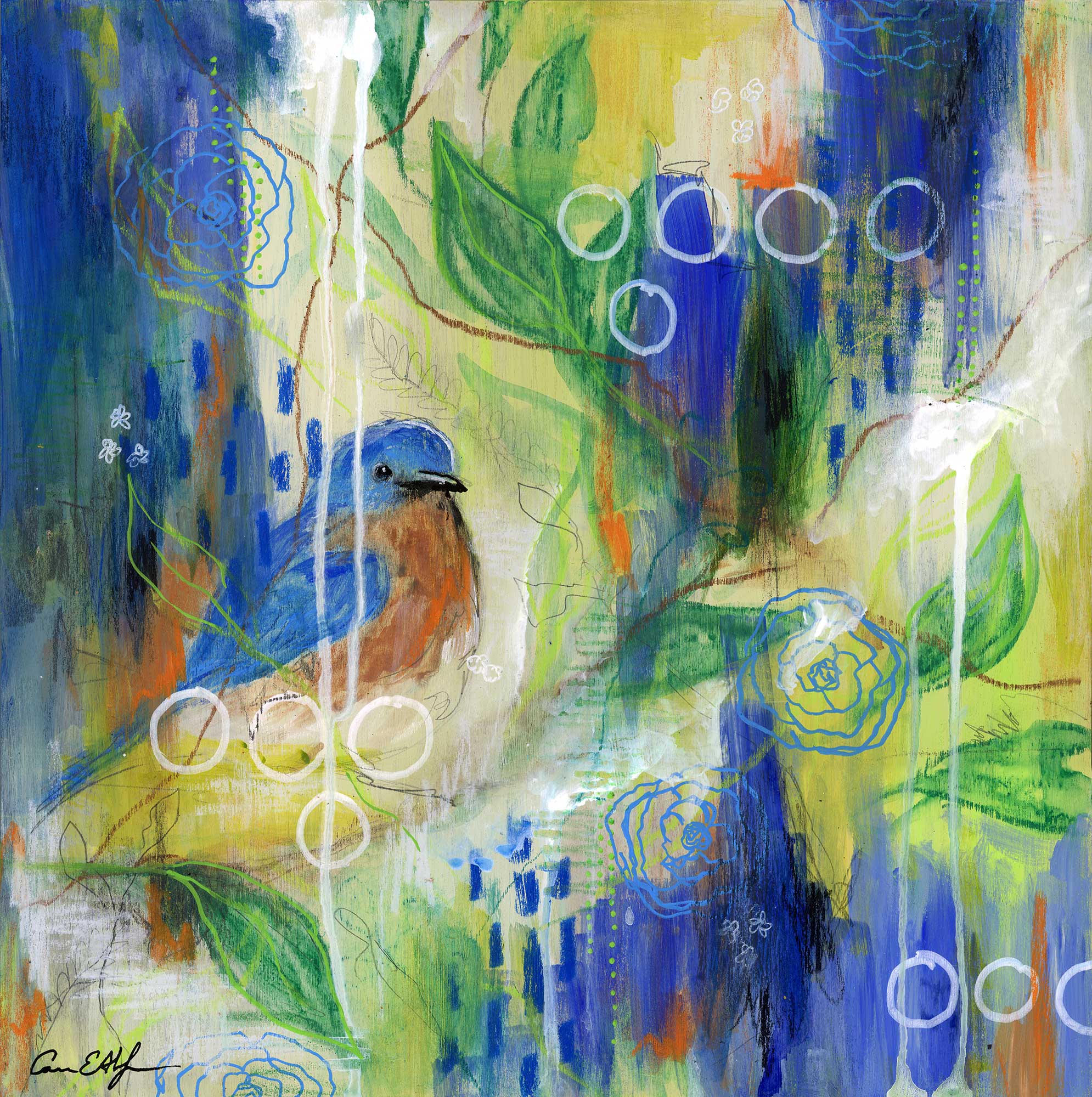 SOLD - Through the Trees #1, 12" x 12", mixed media