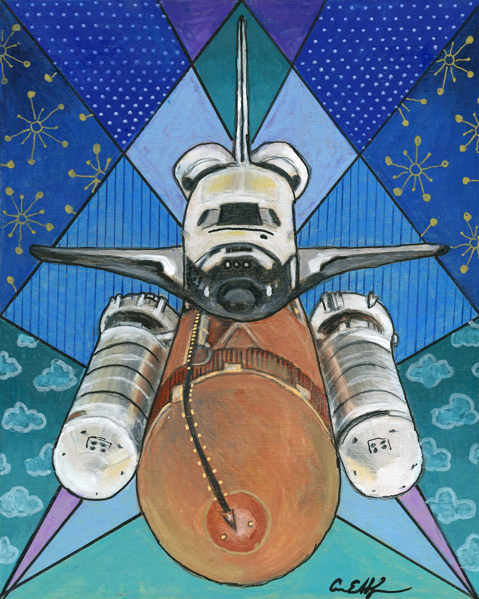 SOLD - "To the Stars", 8" x 10", mixed media