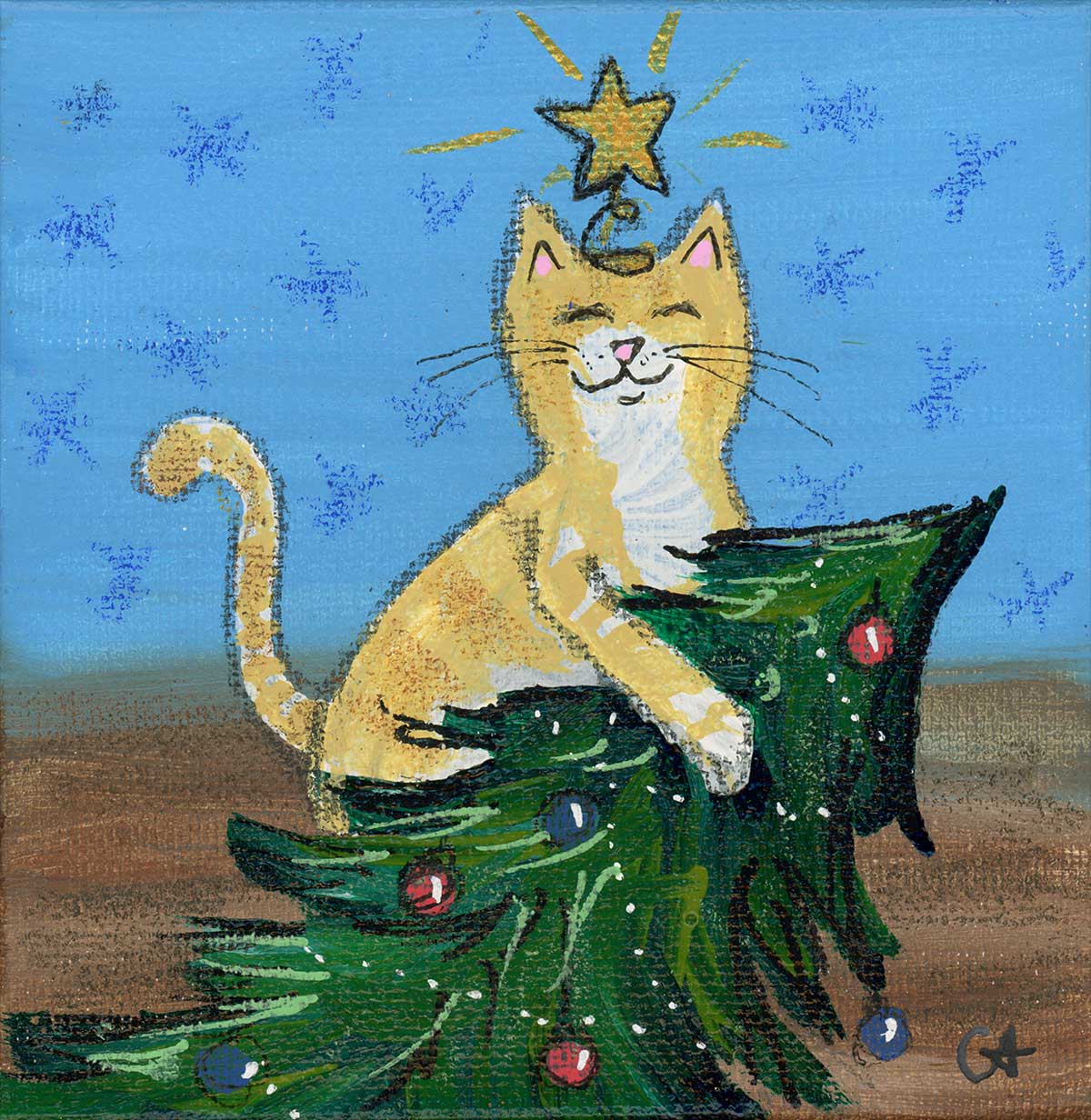 SOLD - Tree Topper, 4" x 4", acrylic