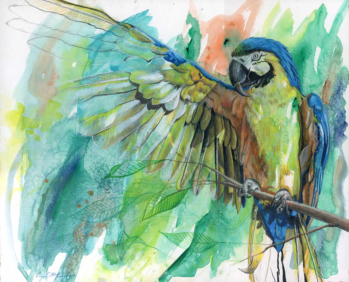 SOLD - Tropical Escape, 20" x 16", mixed media