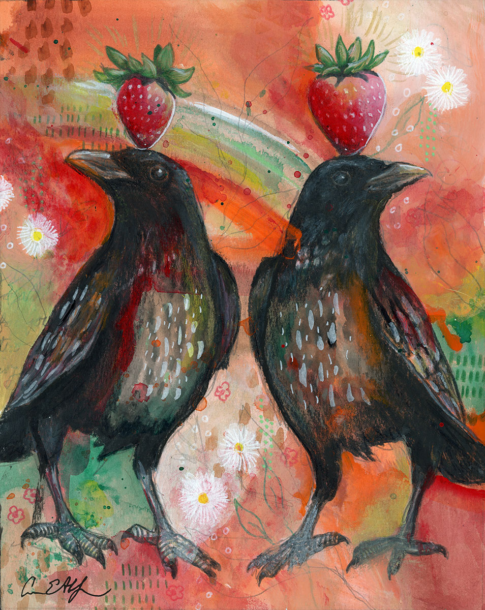 Two for Joy, 8" x 10", mixed media