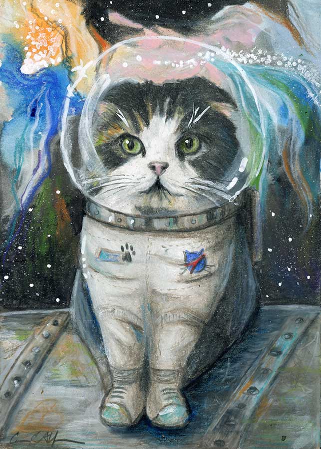 SOLD - What a View, 5" x 7", mixed media