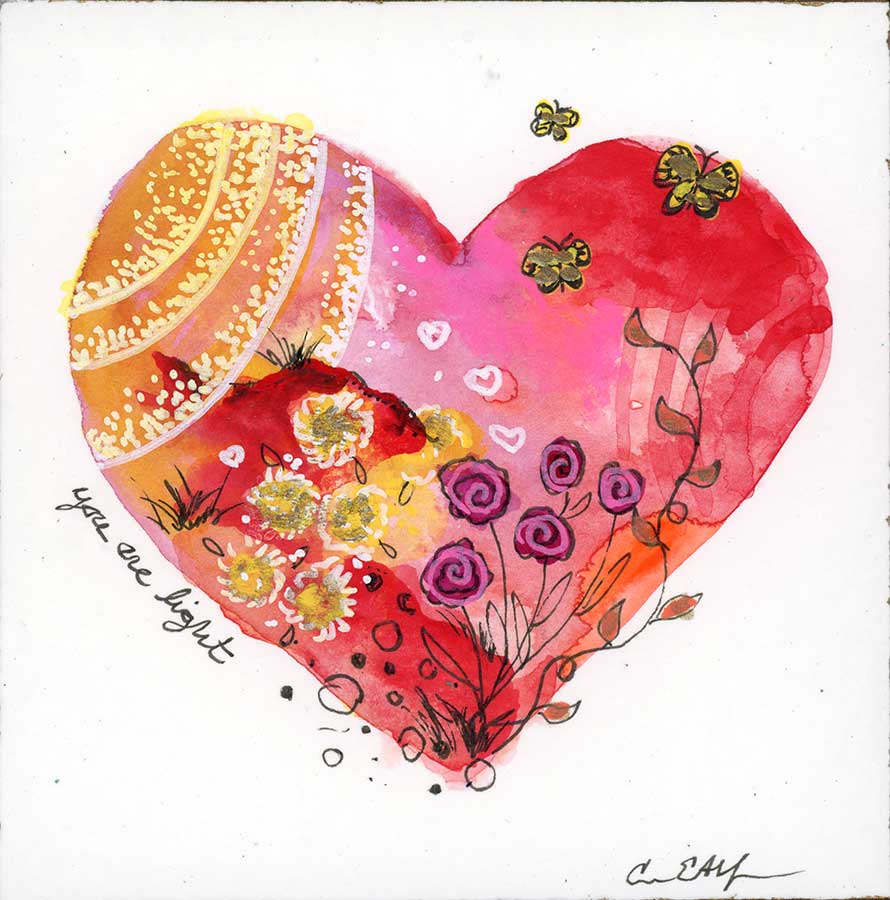 SOLD - "You are Light Heart", 4" x 4", mixed media