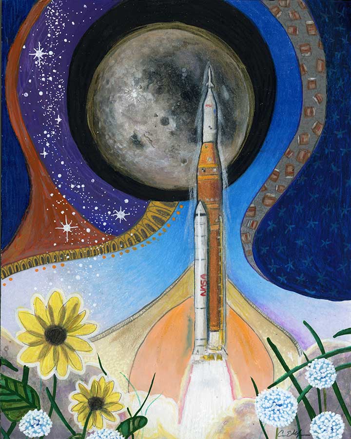 Bright Spot on the Moon, 8" x 10", mixed media