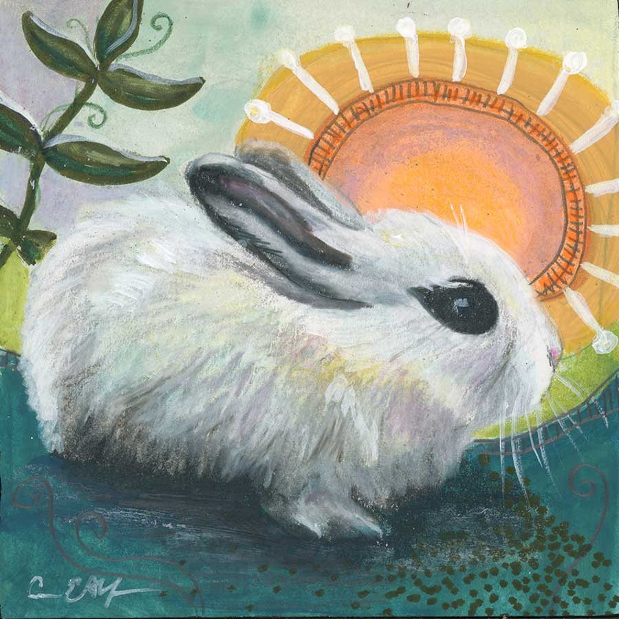 Cute Fluff, 4" x 4", mixed media