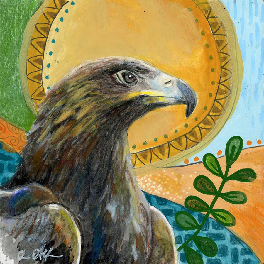 Golden Eagle, 6" x 6", mixed media