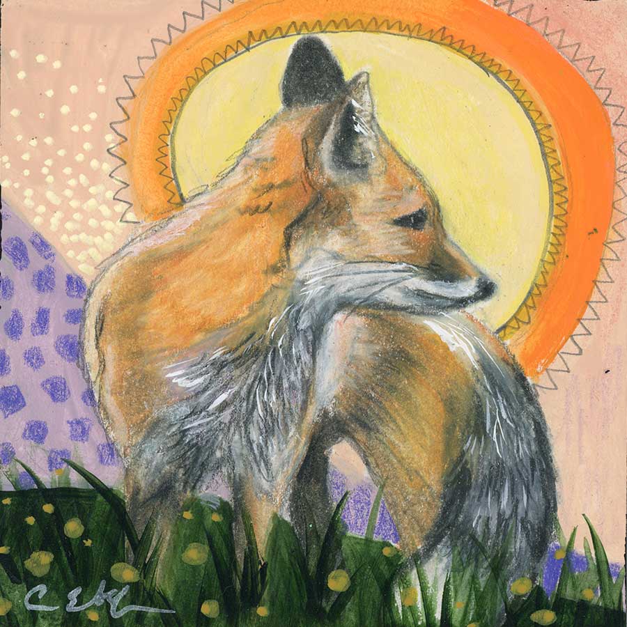 Looking Back, 4" x 4", mixed media