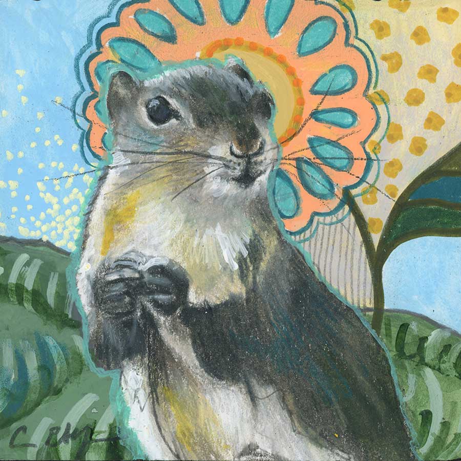 Mischief, 4" x 4", mixed media