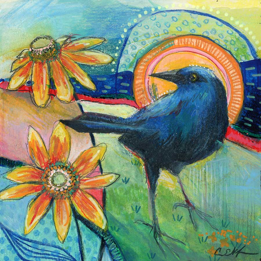 Over There, 6" x 6", mixed media