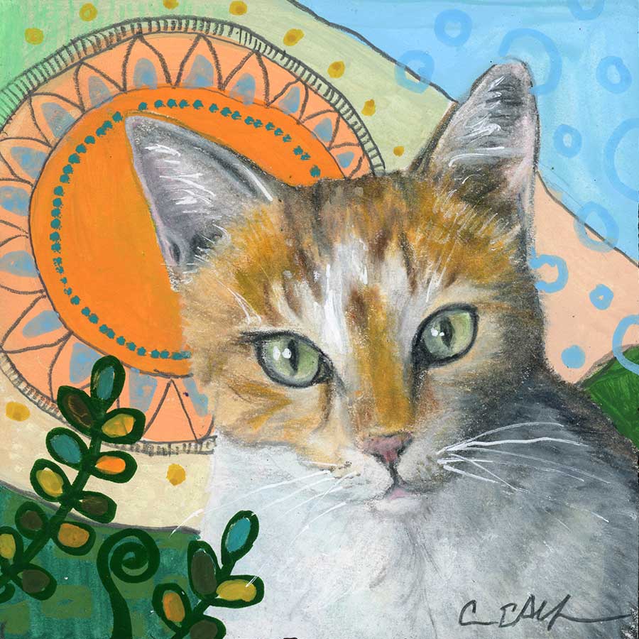 Staring Contest, 4" x 4", mixed media